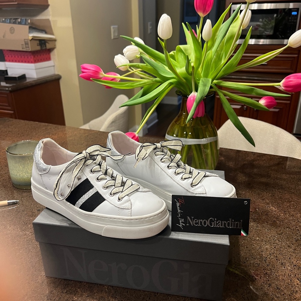 NeroGiardini White and Black Sneakers